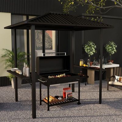 야외 굽기 6x8 하드 톱 BBQ 가세보 2 사이드 셰프 102 파운드 H92.5 x W96.5 x D70.9
