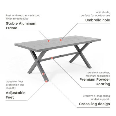 AJUNION X 모양 야외 식사 세트 레스토랑 76 "D x 36"W x 30'H 테이블 크기