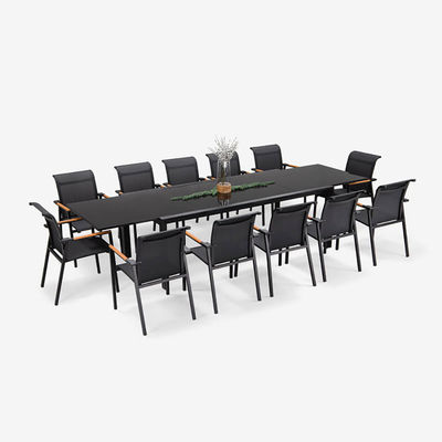 확장 가능한 Patio 세트 L 336.5 x W 107.5 x H 75cm AJUNION 야외 알루미늄 식탁