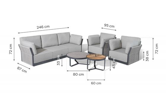 상업용 빌라 외관 소파 세트 알루미늄 프레임 및 커피 테이블 Dia80 x H33cm