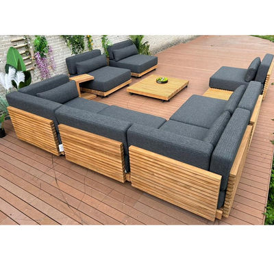 7자리 럭셔리 티크 목재 야외 야외 외관 소파 세트 팔 없는 소파 크기 W99 x D104 x H56cm