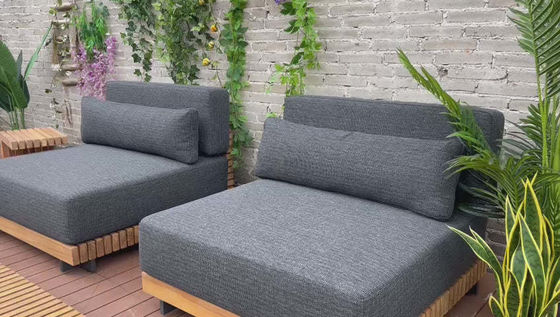7자리 럭셔리 티크 목재 야외 야외 외관 소파 세트 팔 없는 소파 크기 W99 x D104 x H56cm
