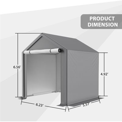 PE 직물 지붕 덮개 AJUNION 6.2x5.6ft 야외 저장 텐트 금속 정원 자전거 쉐드 도구 가루