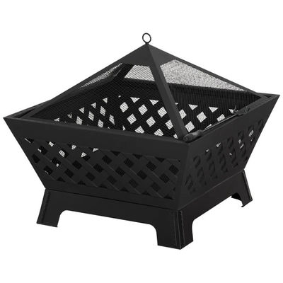 검은색 덮개 금속 목재 가연 불 덩어리 야외 patio 뒷마당 정원 불 캠핑