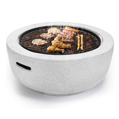 흰색 3 in 1 둥근 목재 연소 석탄 BBQ 그릴 테이블 인공 돌 연소 로고와 함께