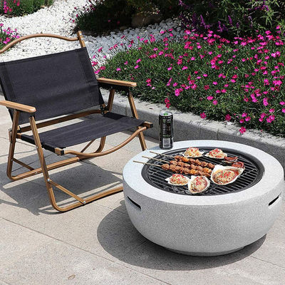 흰색 3 in 1 둥근 목재 연소 석탄 BBQ 그릴 테이블 인공 돌 연소 로고와 함께