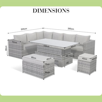 현대 디자인 모든 날씨 코너 소파 세트 조정 테이블 L.265 X W.204 X H.66cm