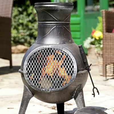 금속 야외 patio 뒷마당 정원 캠핑 중량 강철 목재 연소 석탄 연소 연소 빗 모자를 가진 Chimenea