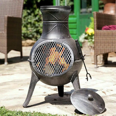 금속 야외 patio 뒷마당 정원 캠핑 중량 강철 목재 연소 석탄 연소 연소 빗 모자를 가진 Chimenea