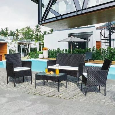 야외 세트 Patio 정원 궁전 4 조각 플라스틱 라탄 빗판 소파 의자 테이블