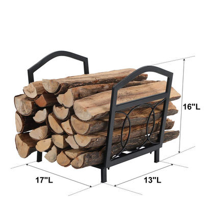 17"L X 13"W X 16"H 작은 화려 나무 로그 홀더 야외 스틸 목재 저장 벽난로