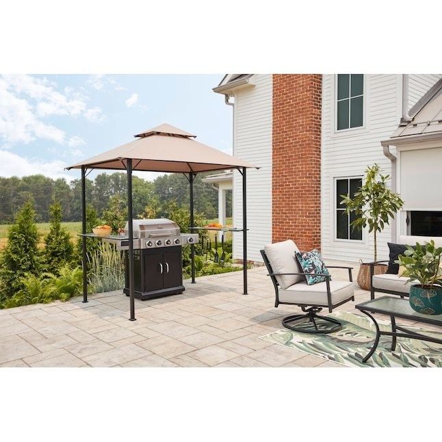야외 Patio Grill 가제보 텐트 AJUNION 5x8 스틸 프레임과 함께 두 배층 BBQ 텐트
