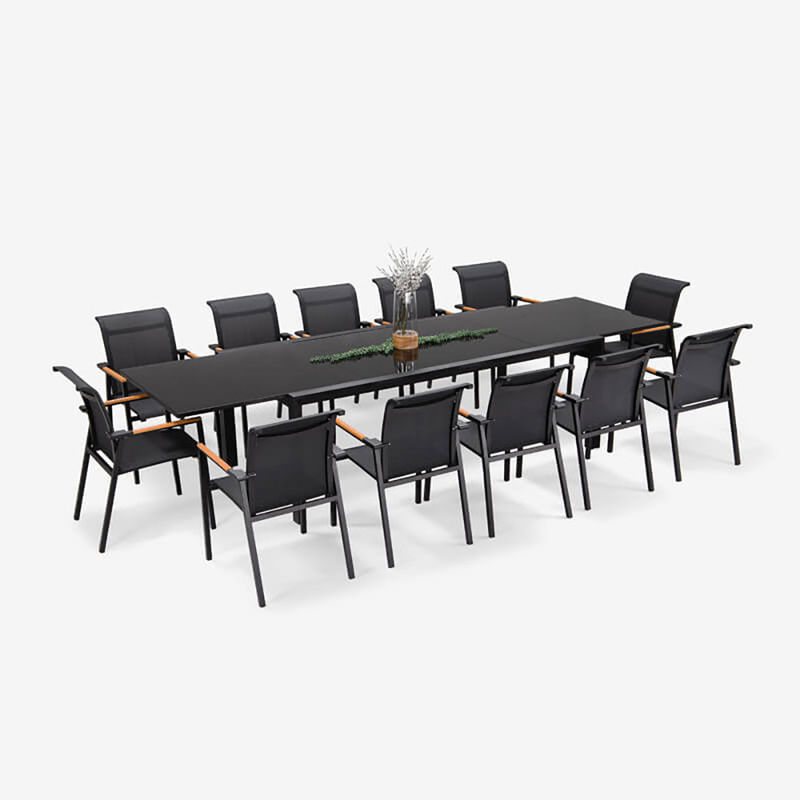 확장 가능한 Patio 세트 L 336.5 x W 107.5 x H 75cm AJUNION 야외 알루미늄 식탁